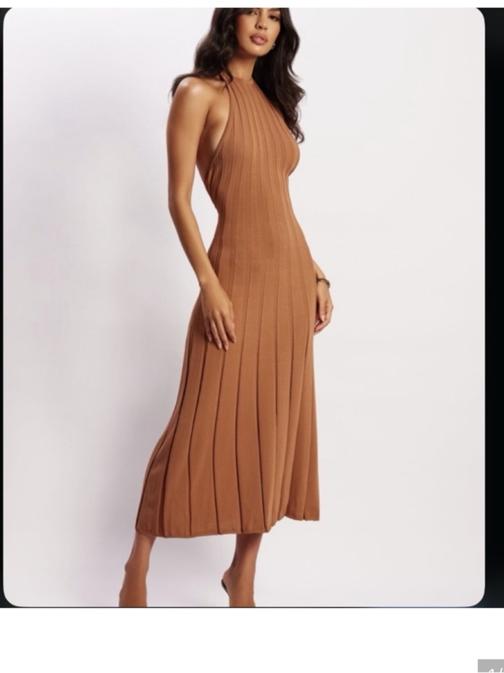 Meshki Ribbed Halter Midi Dress in Camel - Picture 1 of 8